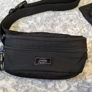 Black Quilted Crossbody Waist Bag with Patch Logo